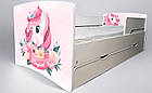 Ліжко для дівчинки Єдиноріг з шухлядою на ламелях + захисний бортик, фото 5