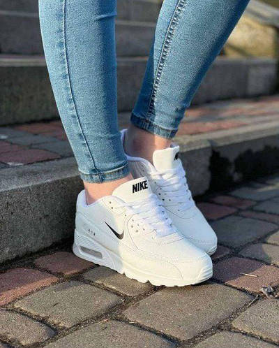 Женские Кроссовки Nike Air Max 90 Белые кожаные кроссовки Найк Аир Макс ...