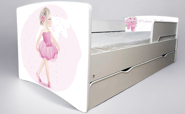 Ліжко для дівчинки Балерина prima з шухлядою на ламелях, захисний бортик