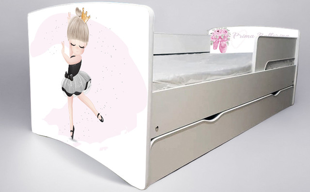 Ліжко для дівчинки Балерина prima з шухлядою на ламелях, захисний бортик