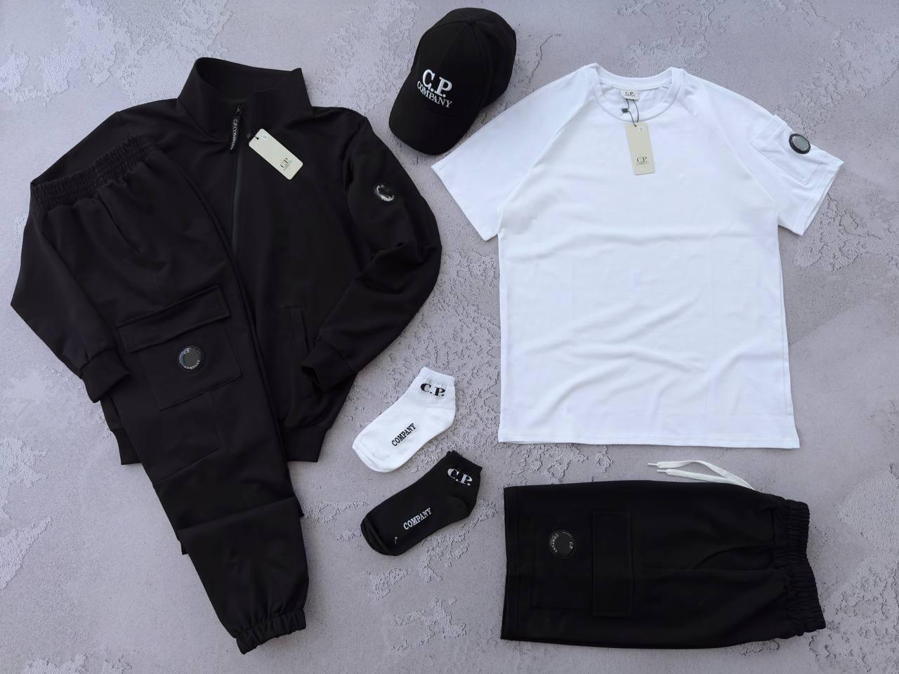 Чоловічий спортивний костюм C.P Company Костюм + Шорти + Футболка Кепка чорний Комплект С.П. Компані осінній
