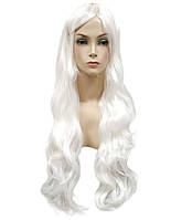 Перука біла довга хвиляста з довгим чубчиком жіноча для жінок 80см зі штучного волосся