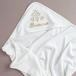 Крижмо Ladan іменне з кутиком для хрещення 90х80 см Молочний (KR14-Interlock-angelsprav)