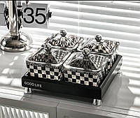 Набір вазочек 4 шт для снеків, горішків, цукерок на підносі Чорно-білі