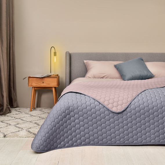 Сіре покривало євро розміру 220х240 стьобане, покривало на велике ліжко двостороннє якісне Сірий, фото 1