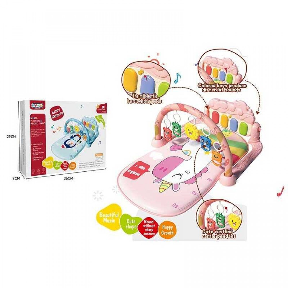 Килимок для немовляти 368-9P, килимок-піаніно, мелодії, підсвітка, 5 підвісок, брязкальця, фото 1