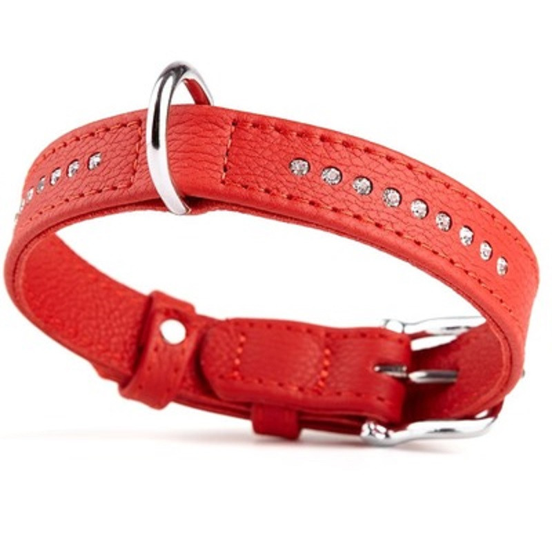 Нашийник Elit 12 мм 190-250 мм шкіра зі стразами червоний 8010/6 KARELINE, фото 1