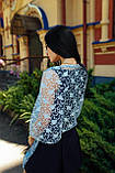 Шарф жіночий шифоновий прикрашений декоративними листочками та блискітками колір блакитний, фото 5