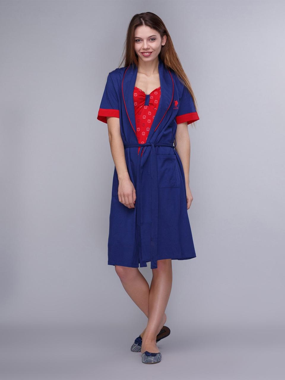 Домашній штяг US Polo Assn Халат+сарафан 15129 синій S, фото 1