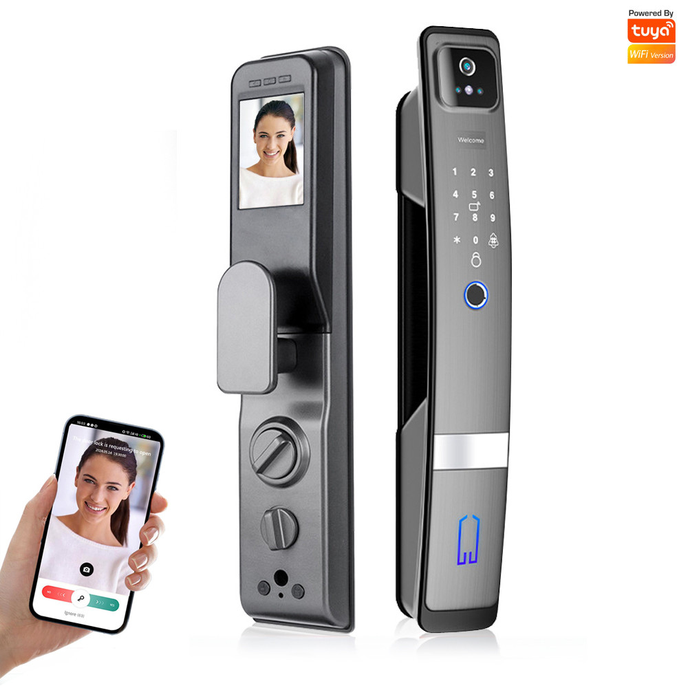 Електронний замок дверей NaviCat H03 з підтримкою програми TUYA камерою і Face ID Grey