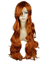 Перука руда мідна помаранчева довга хвиляста з довгим чубчиком жіноча для жінок 80см зі штучного волосся