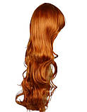 Перука руда мідна помаранчева довга хвиляста з довгим чубчиком жіноча для жінок 80см зі штучного волосся, фото 2