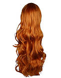 Перука руда мідна помаранчева довга хвиляста з довгим чубчиком жіноча для жінок 80см зі штучного волосся, фото 3