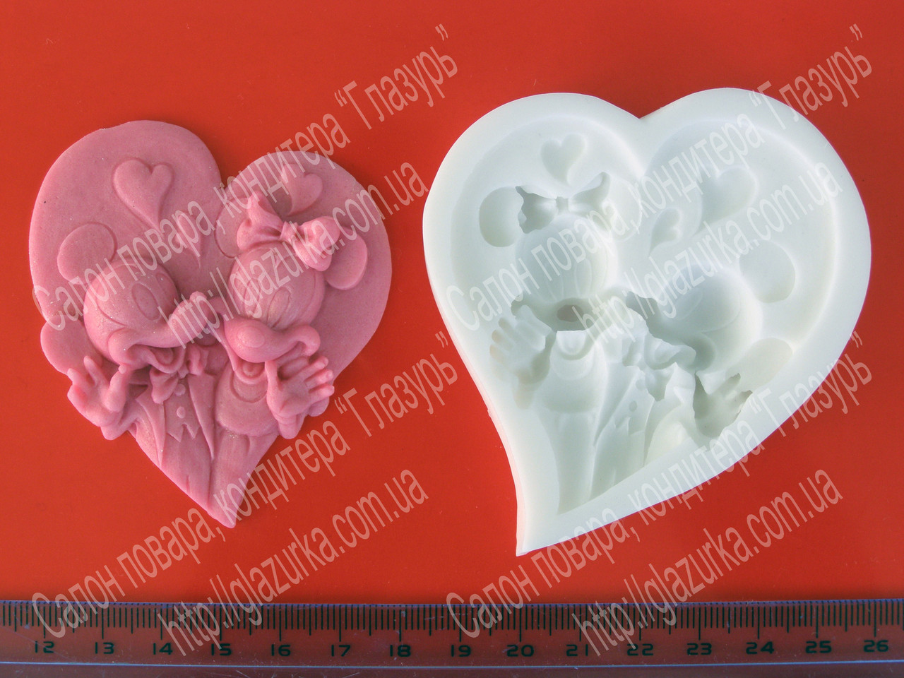 Силиконовый молд для мастики Сердце Микки и Минни Маус - фото 1 - id-p427652149