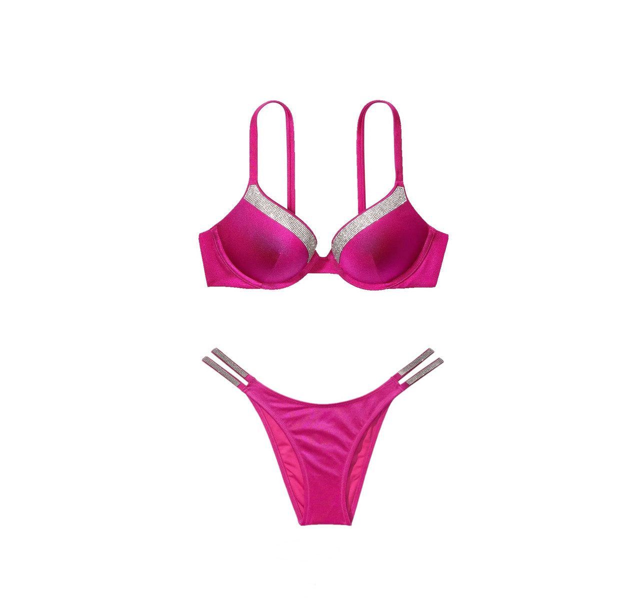 Купальник зі стразами Victoria's Secret Very Sexy Shine Trim Push-Up, Малиновий 80B, S