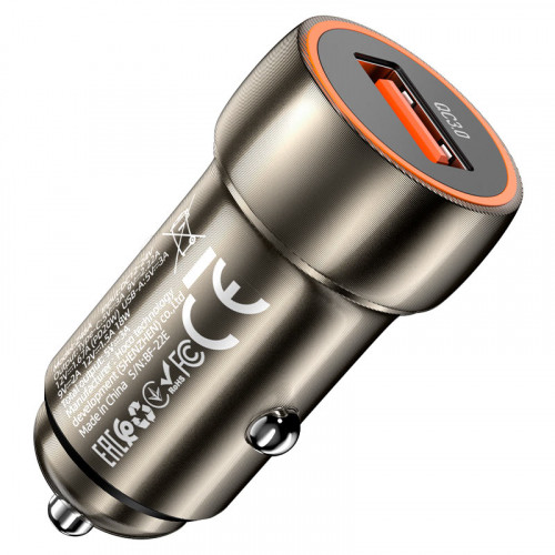 Автомобільний зарядний пристрій HOCO Z46 Blue shield 1USB/18W/QC3.0 Metal Grey, фото 1