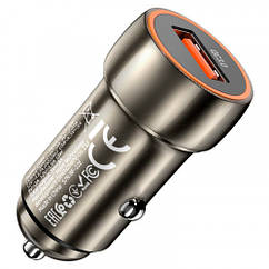 Автомобільний зарядний пристрій HOCO Z46 Blue shield 1USB/18W/QC3.0 Metal Grey