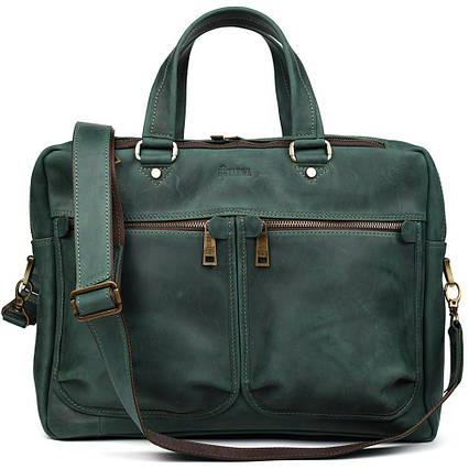 Чоловіча шкіряна ділова сумка зелена RE-4664-4lx TARWA на два відділення 15", фото 1