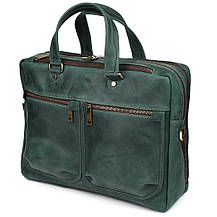 Чоловіча шкіряна ділова сумка зелена RE-4664-4lx TARWA на два відділення 15", фото 4