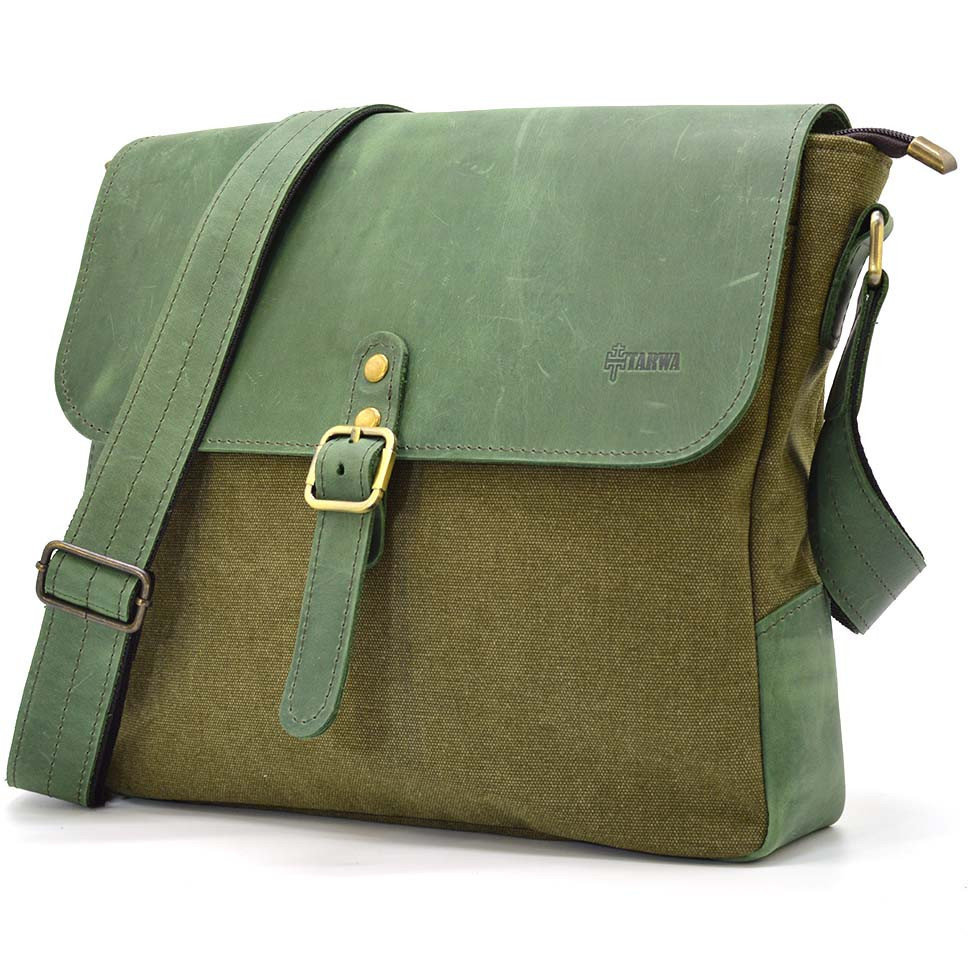 Сумка через плече хакі парусина та шкіра крейзі хорс REH-6600-4lx TARWA