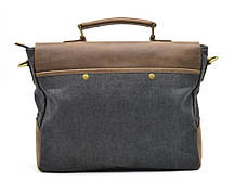 Чоловіча сумка-портфель TARWA з канвасу та натуральної шкіри з ручкою та плечовим ременем сіра, фото 4