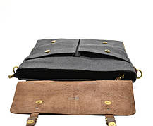 Чоловіча сумка-портфель TARWA з канвасу та натуральної шкіри з ручкою та плечовим ременем сіра, фото 5