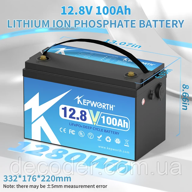 Акумулятор LiFePo4 12V 100А батарея Kepworth із зарядним пристроєм, літій залізо фосфат BMS battery (LiFePO4 акумулятор, 12V 100A)