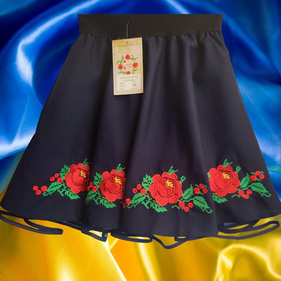 Опт Спідниця на резинці з фатином та вишивкою Рози для дівчинки, р. 122-146 чорна