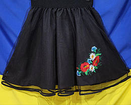Опт Спідниця на резинці з фатином та вишивкою Волошки для дівчинки, р. 122-146 чорна