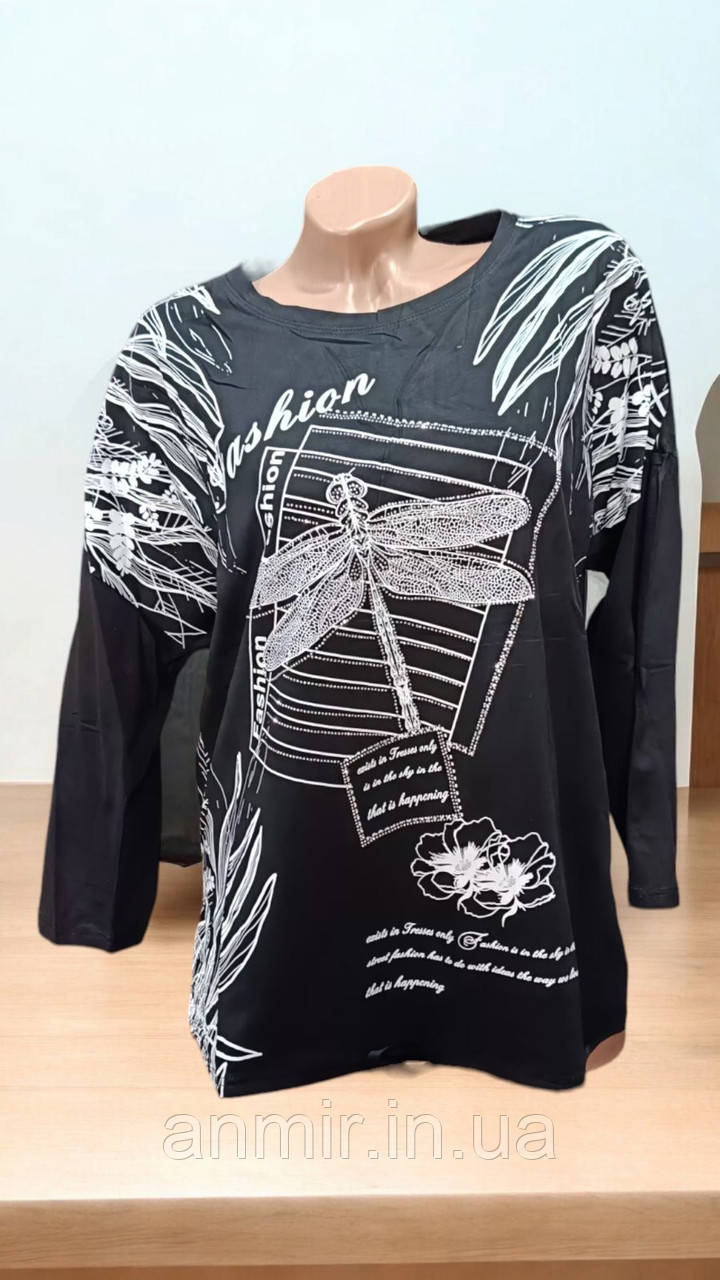 Кофта жіноча зі стразами на зав'язках FASHION котон напівбатал розмір 52-56, колір уточнюйте під час замовлення