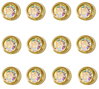 Сережки-гвоздики пусети Studex середні завальцьовані золото, кришталь камінь, хамелеон, 3 мм R215Y, 12 пар.