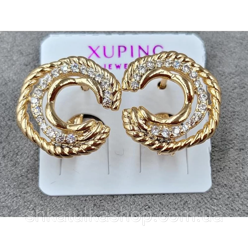Сережки Xuping 15*15мм, англійський замок, 18к, фото 1