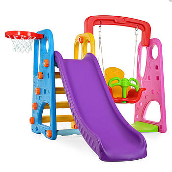 Дитяча пластикова гірка-гойдалка з баскетбольним кільцем Bambi XYL-AS05 Кольорова