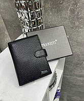 Чоловічий шкіряний гаманець портмоне з відділом для паспорту чорний натуральна шкіра