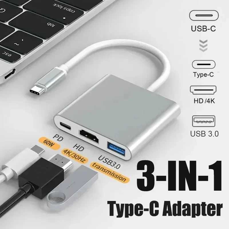 Переходник хаб 3 в 1 Alitek USB Type-C - HDMI/USB 3.0/Type-C 4K ULTRA HD Silver