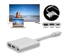 Переходник хаб 3 в 1 Alitek USB Type-C - HDMI/USB 3.0/Type-C 4K ULTRA HD Silver, фото 4