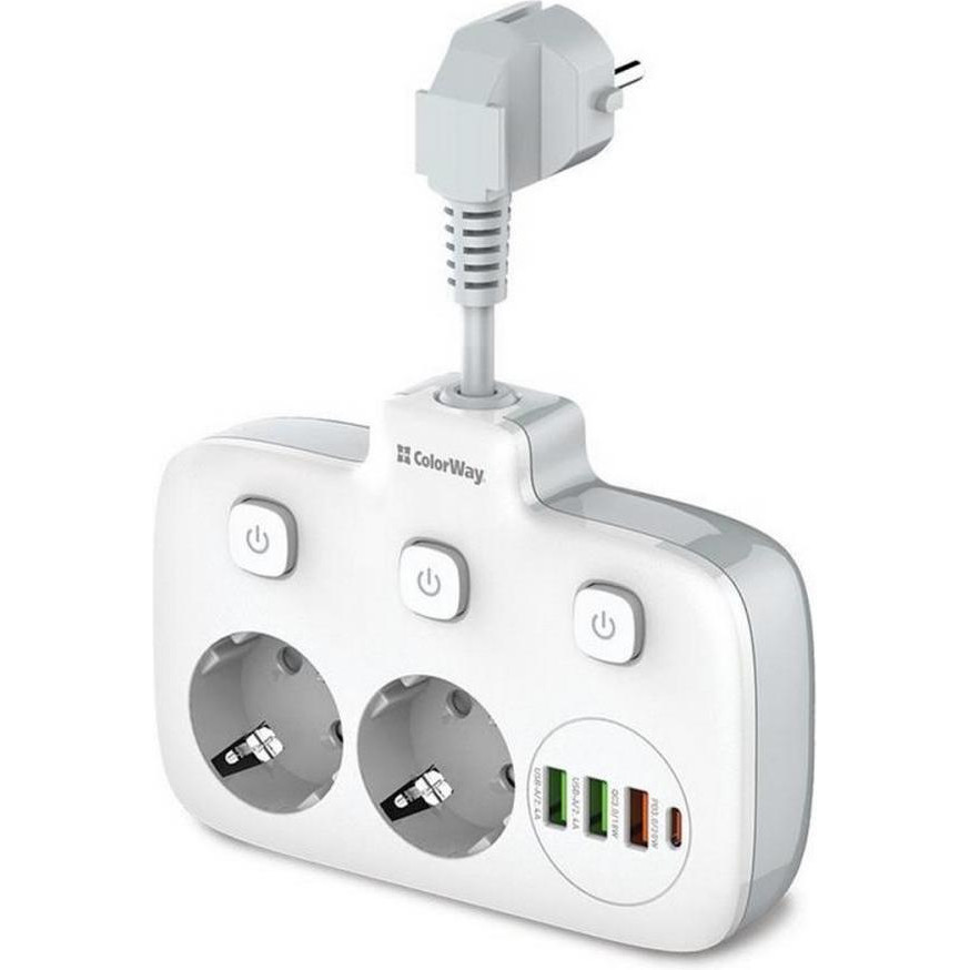 Мережевий фільтр-подовжувач СolorWay 2 розетки/4USB White (CW-CHE24PDW)