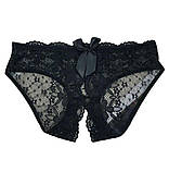Жіночі сексуальні трусики для рольових ігор із відкритою промежиною, чорні еротичні трусики з вирізом M, фото 3
