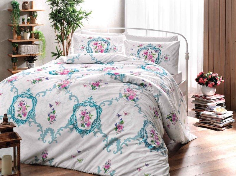 Постільна білизна Tac ранфорс Selina turkuaz бірюзовий полуторний, фото 1