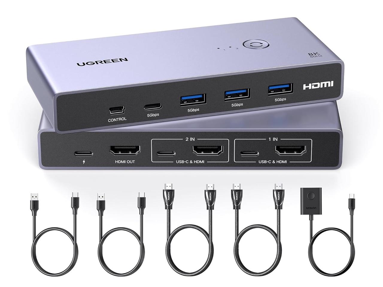 KVM-перемикач Ugreen з 4 портами USB 3.0 3 USB-A + 1 USB-C HDMI 8K Grey (CM692), фото 1