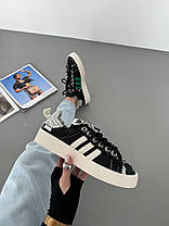 Жіночі Кросівки Adidas Campus 80s Black White Green / Адідас Кампус 80 Чорні з Білим та Зеленим, фото 4