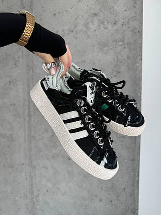 Жіночі Кросівки Adidas Campus 80s Black White Green / Адідас Кампус 80 Чорні з Білим та Зеленим, фото 1