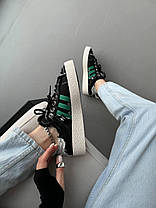 Жіночі Кросівки Adidas Campus 80s Black White Green / Адідас Кампус 80 Чорні з Білим та Зеленим, фото 6