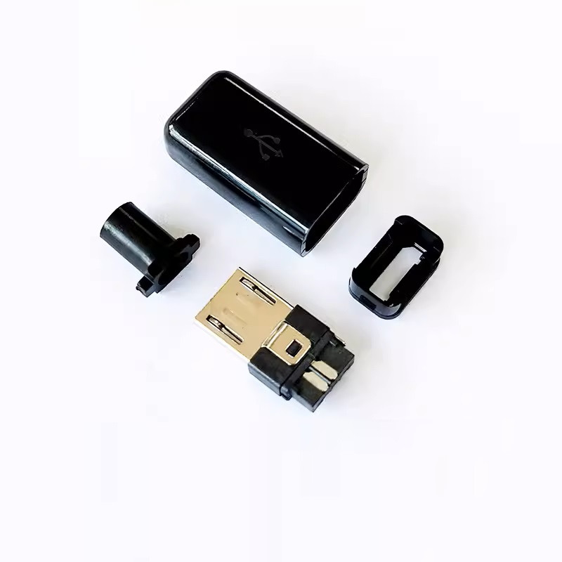Micro USB штекер, 5pin, розбірний корпус "тато", чорний