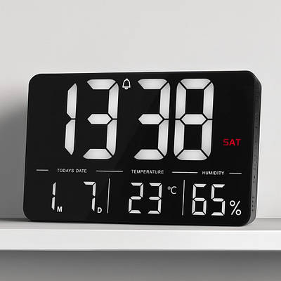 Годинник електронний настінний (настільний) LOSSO GRAND WC-600, настільний будильник з LED підсвічуванням чорний