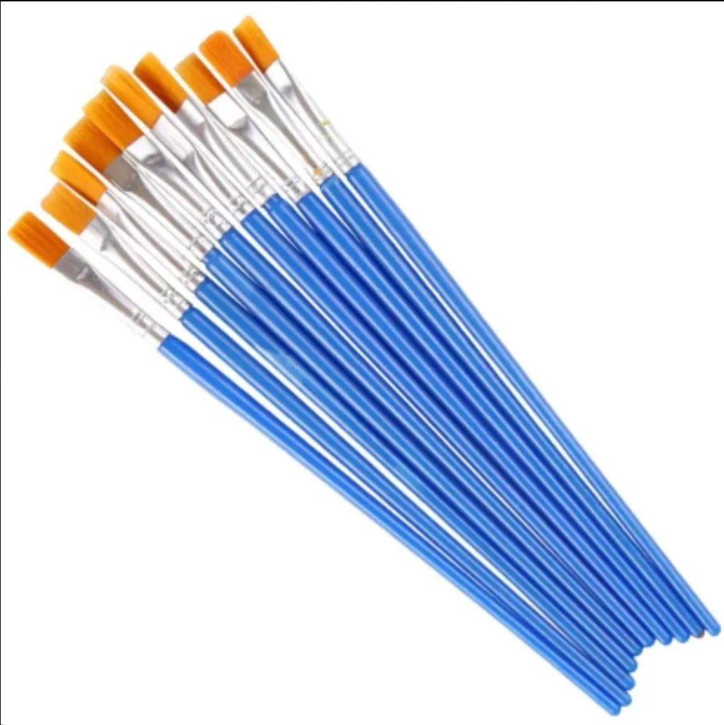 Набір із 10 плоских пензликів з дерев'яними ручками, тонкими нейлоновими щетинками для детального малювання, фото 1