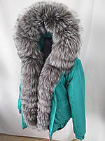 Жіночий зимовий бомбер, куртка з натуральним хутром фінської чорнобурки, 42-60 розміри