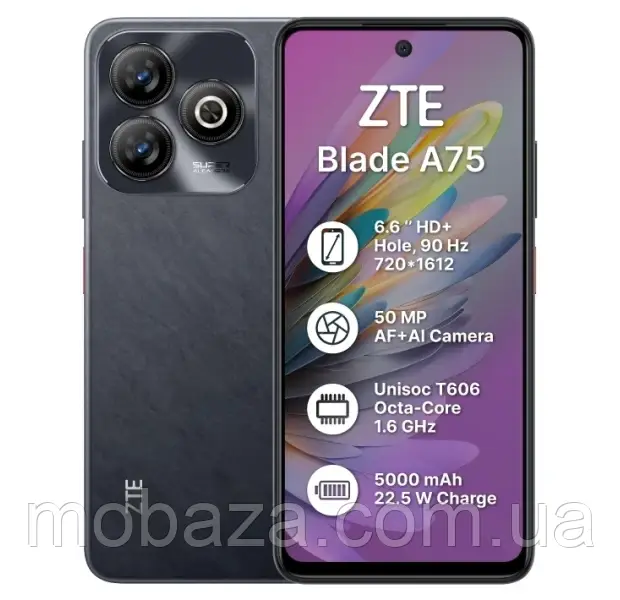 Смартфон ZTE Blade A75 4/256GB Black
