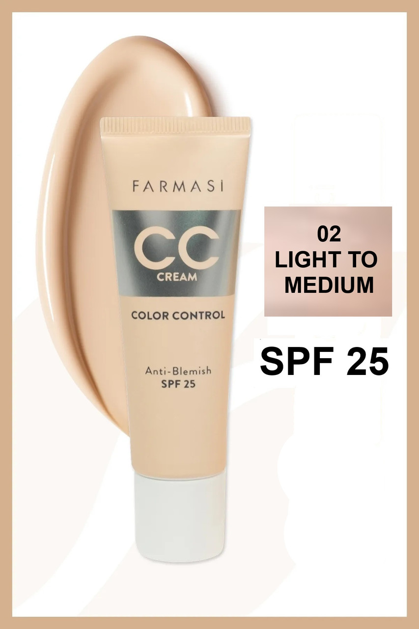 Тонуючий СС крем для обличчя Color Control Anti-Blemish SPF 25, 02 Light to Medium, Farmasi, 30 мл