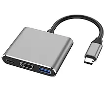 Перехідник Хаб Type-C концентратор 4K Type C - USB 3.0 / HDMI / Type-C, Grey (48676e)